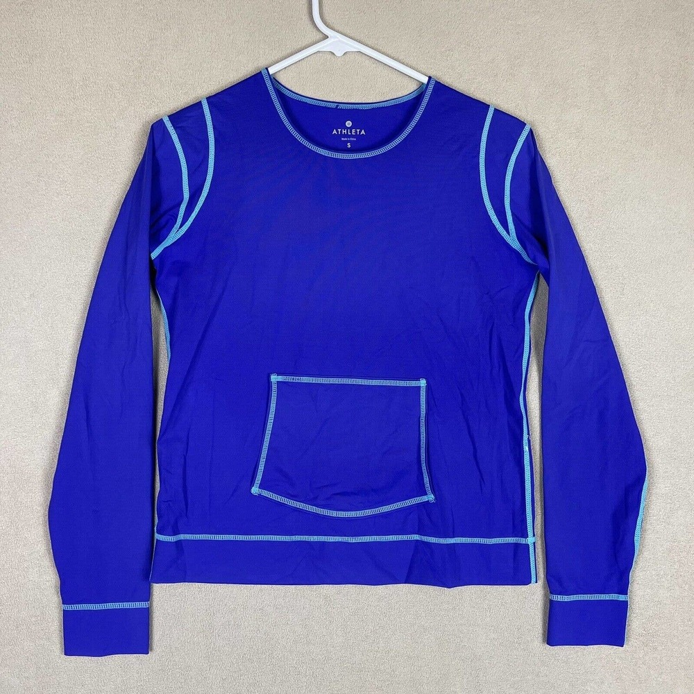 ATHLETA Purple Summer Shade Rash Guard Long Sleeve Surf Top Womens S Pocket